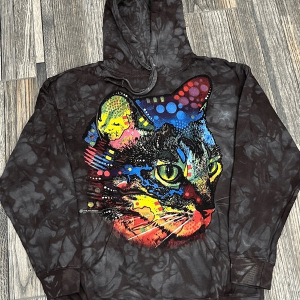 🔥🔥‎ NWOT - THE MOUNTAIN Nature Multicolored CAT FACE Tie-Dye HOODIE